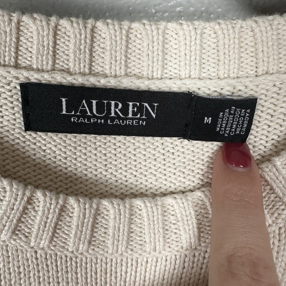 NEW Lauren Ralph Lauren Intarsia Knit Crest Cream Cotton Sweater Classic Medium - Picture 5 of 7